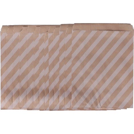 50 sachets en papier kraft jetables, sûrs et décoratifs pour bonbons, à rayures diagonales (E) (1/5)