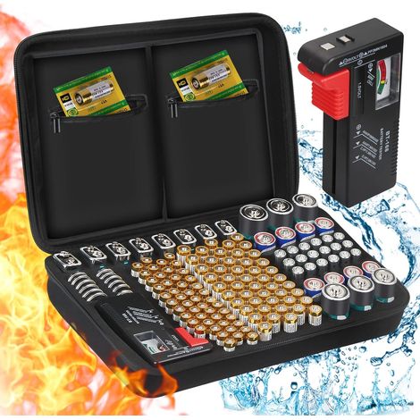 Boîte de Rangement de Batterie Organisateur de Stockage avec Capacité pour 148 Piles AA AAA C D 9V Testeur de Batterie BT-168 Inclus (1/5)