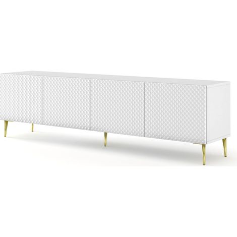 MOBILE RAVENNA C DIAMOND MDF HG PORTA TV 4D 200 BIANCO OPACO GAMBE BIANCO LUCIDO ORO
