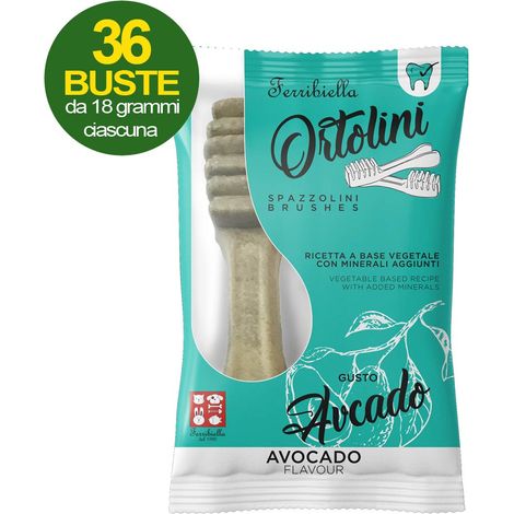 Snack Spazzolini per cani Ortolotti gusto avocado 36 mini pack da 2 pezzi ciascuno