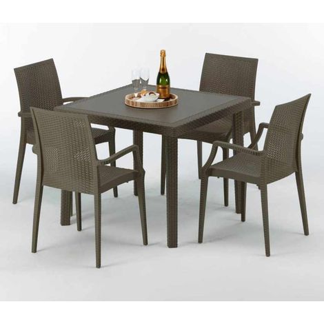 Tavolino Quadrato Marrone 90x90 cm con 4 Sedie Colorate Brown Passion