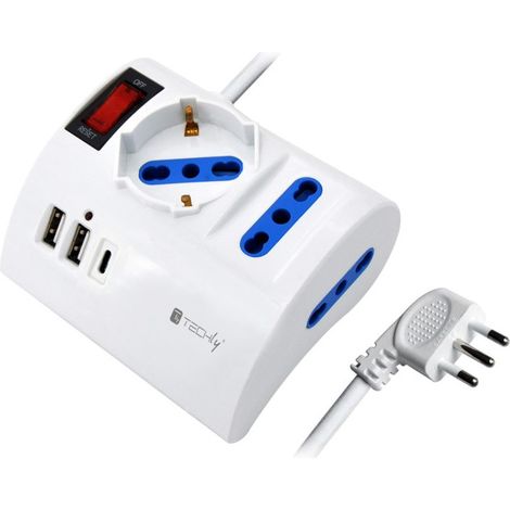 Techly IUPS-PCP-3DESK-USBC multiprise 1,5 m 3 sortie(s) CA Intérieure Blanc