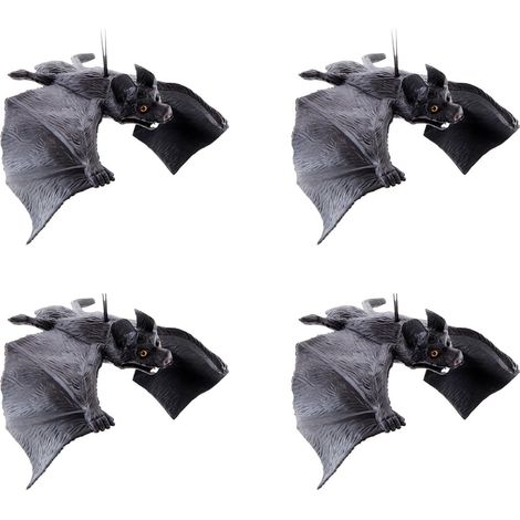Lot de 4 chauve-souris réalistes à suspendre pour décoration d'Halloween pour jardin, cour, fenêtre, intérieur et extérieur, centres de table, chauve-souris, décoration à suspendre (1/5)