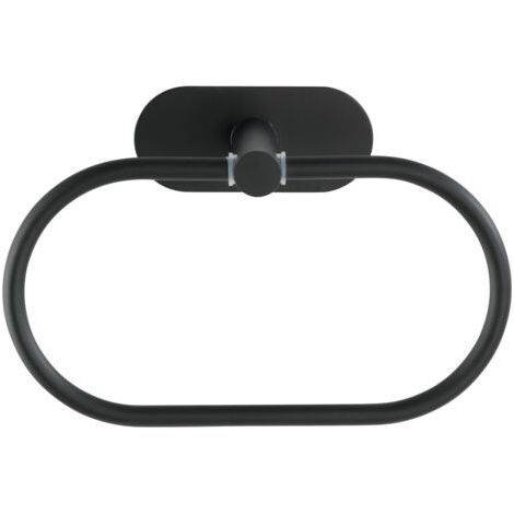 Portasciugamani da bagno a parete di colore nero con anelli Turbo-Loc® senza foratura, in acciaio inox, dimensioni: 20,5 x 12,5 x 7,5 cm, nero opaco. (1/5)