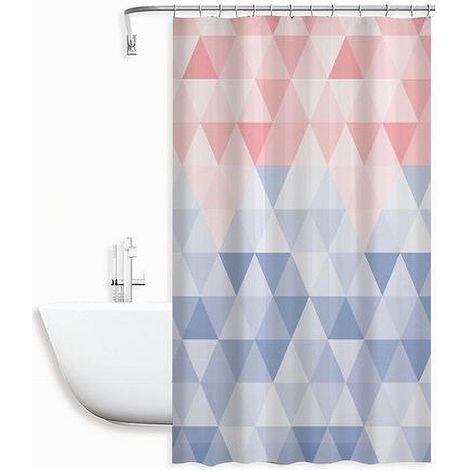 TRADE SHOP - Tenda Doccia Impermeabile Bagno 12 Anelli Peva 180x200cm Triangolo Rosa Blu 79220 - (1/3)