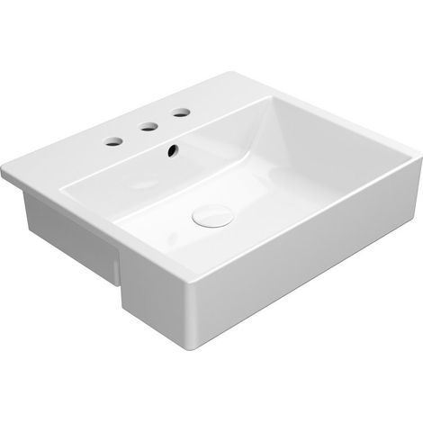 Lavabo en céramique KUBE X 55x47cm, semi-encastré, 3 trous de robinetterie, blanc ExtraGlaze (1/3)