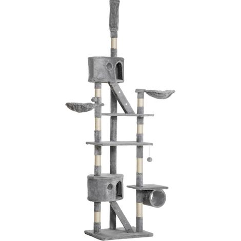 Árbol rascador para gatos de techo 240-260 cm con sisal y felpa, gris claro, HOMVRA (1/5)
