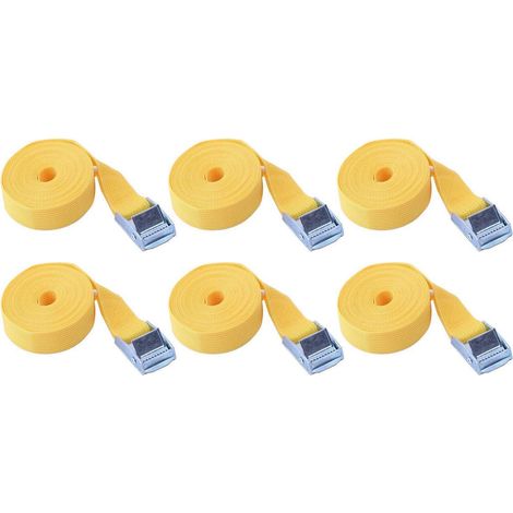 6er Set Spanngurte mit Ratsche 25mm x 3m Gelb