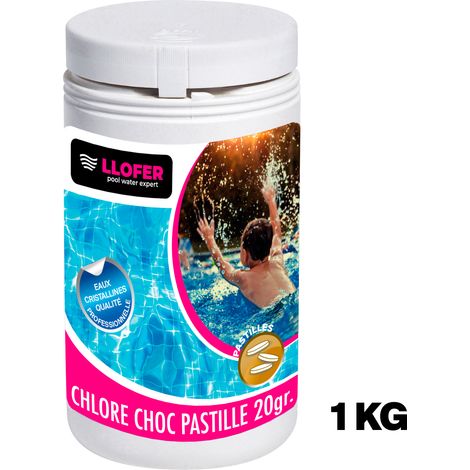 Llofer – Désinfectant chloré de piscine 1kg – Chlore choc en pastilles de 20g – Dissolution rapide pour traitement de l'eau