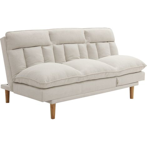 Vente-Unique – Canapé convertible clic-clac 3 places en tissu beige – Dossier inclinable – Assise profonde – Charge max 360 kg – Longueur 174 cm