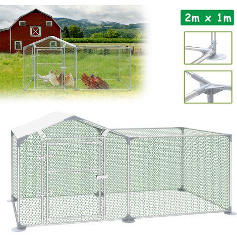 HENGMEI Enclos extérieur Poulailler 2x1x1,4m Enclos extérieur Poulailler VoliÚre Poules Enclos Poulailler Cadre en acier galvanisé avec PE (1/5)