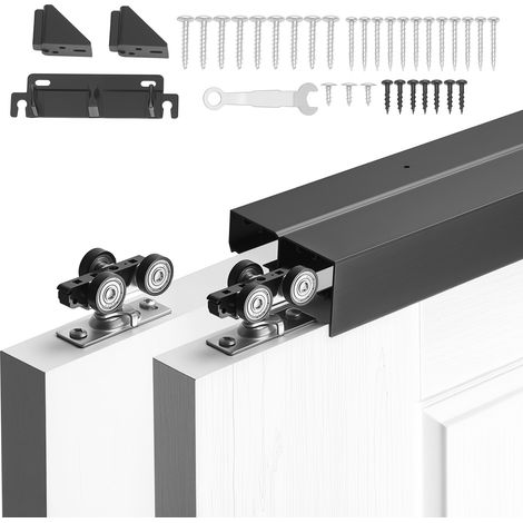 VEVOR Kit de Herrajes para Puertas Corredizas 182,88 cm Herraje para Puerta Corredera de Doble Riel de Aleación de Aluminio para Sistemas de 2 Puertas de 25-45 mm de Grosor y 762 mm de Ancho, Negro (1/5)