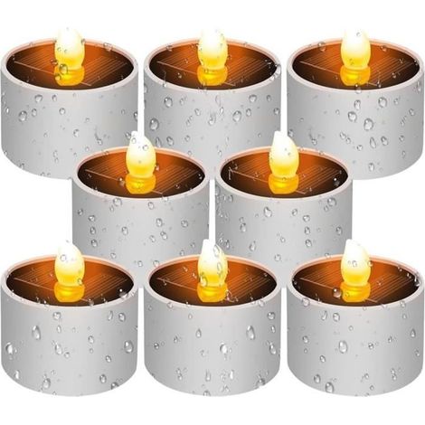 Bougies solaires - LED - Lot de 8 - Jaune - Rechargeables - Étanches IP42