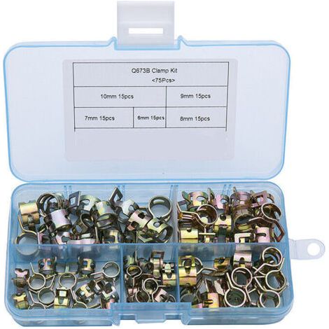 75PCS Clip à Ressort Tuyau Collier Serrage Durite Essence Serre-joints à Tuyaux Colliers de Clip à Ressort Tuyau Serrage 6mm, 7mm, 8mm, 9mm, 10mm (1/5)