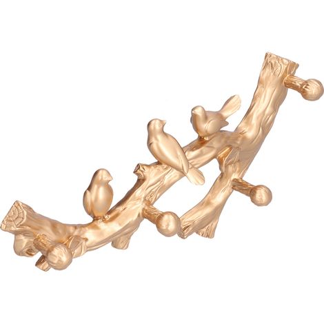 Crochet Décoratif Murale en Forme de Branche d'Oiseau Doré - Accessoire de Décoration Maison en 3D - Taille Moyenne (38cm) (1/5)