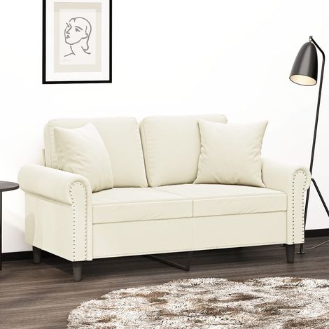 2-Sitzer-Sofa mit Zierkissen Creme 120 cm Samt vidaXL (1/5)