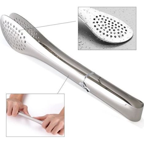 Lot de 3 pinces en acier inoxydable pour salade, pain, jambon, filet de poisson grillé avec pinces à mailles (1/4)