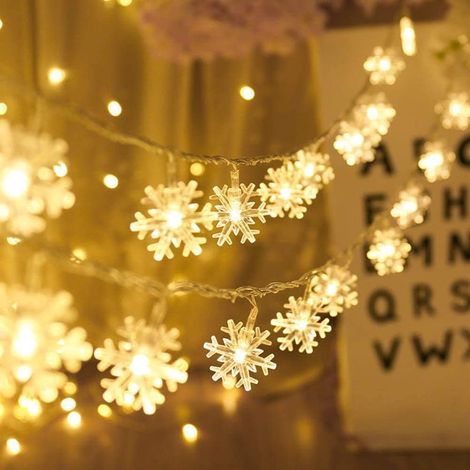 Guirlande lumineuse flocons de neige, 6 m (20 pi), 40 DEL, à piles, 2 modes d'éclairage, décoration intérieure et extérieure, chambre, mariage, anniversaire, Saint-Valentin, Noël (1/5)