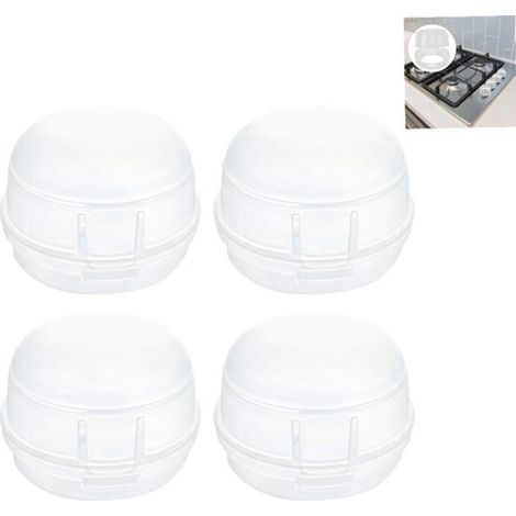 Lot de 4 protège-boutons pour plaques de cuisson à gaz - 6 x 4 cm - Protection pour boutons de cuisinière à gaz - Sécurité enfant - Installation facile - Protection blanche - Couvercle de protection - (1/5)