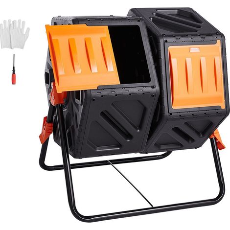 Composteur rotatif double chambre 140,1 L en acier, sans BPA, idéal pour jardin, cuisine et extérieur, avec portes coulissantes. (1/5)