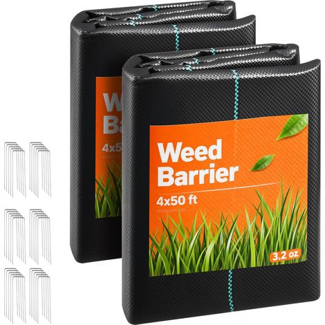 VEVOR Telo Anti Erbacce 2x 1,2x15,2 m Tessuto Pacciamante da Giardino 90 g/m², Tappetino Anti Erbacce in Polipropilene, Barriera Pacciamante per Serre, Giardino, Fattoria, Prato, Paesaggistica, Nero (1/5)