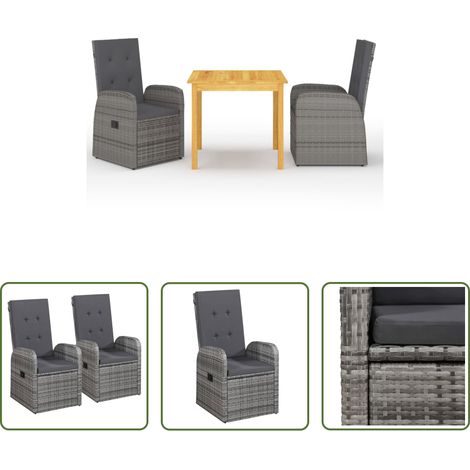 vidaXL Salle à manger extérieur - Ensemble à manger de jardin 3 pcs Gris (1/5)