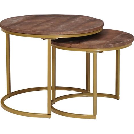 vidaXL  Nesting Coffee Tables  2 pcs Solid Mango Wood and Steel