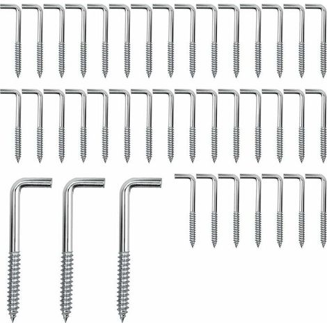 Lot de 40 Crochets à Vis Vis D'angle Crochets L Crochet a Visser Acier au Carbone Vis pour Suspendre Plantes Ustensiles de Cuisine Carillons Éoliens, 40 15mm（M3.7） (1/4)