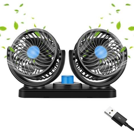 5V USB-Doppelkopflüfter – 360°-Drehung – Leise, kompakt für Auto, Zuhause, Büro – 2 Geschwindigkeitsstufen (1/5)