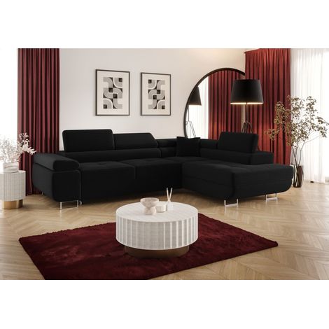 Ecksofa Schlafsofa Sofa MONARO Stoff Poso Schwarz Ottomane Rechts (1/3)