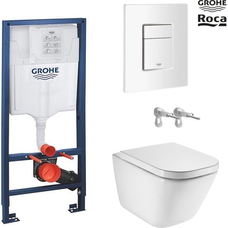 Bastidor empotrado GROHE pack cisterna y pulsador skate cosmo blanco brillo con inodoro suspendido ROCA The Gap Rimless (1/5)