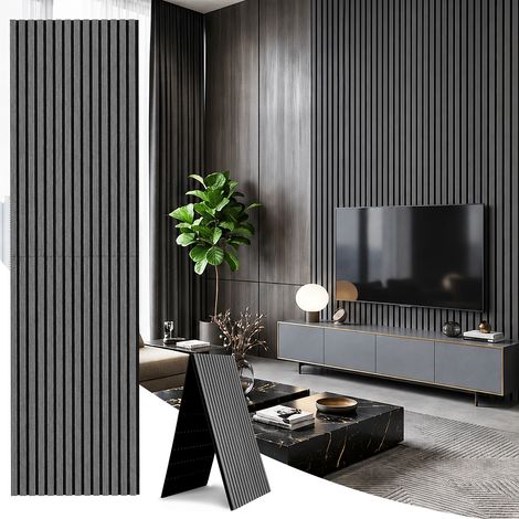 TolleTour Panneau acoustique mural tasseaux bois 240x60 cm, chêne argenté, pliable, feutre MDF, revêtement UV, lot de 1, absorbant sonore (1/5)