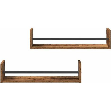 Étagère Murale - Bois Ingénierie Métal - 60 x 16 x 14 cm - Intérieur - 2 Pièces (1/5)
