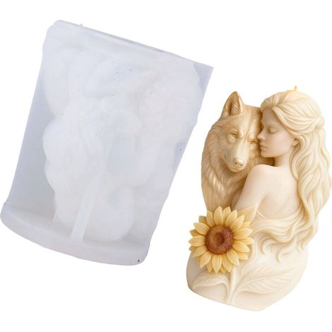 Stampo in silicone per candele, statuetta di ragazza lupo, stampo