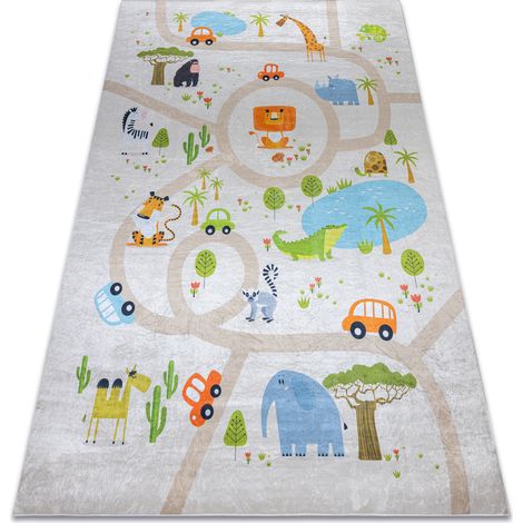 BAMBINO 50230 Waschteppich Zoo, Straßen für Kinder Anti-Rutsch - beige / grün beige 80x150 cm