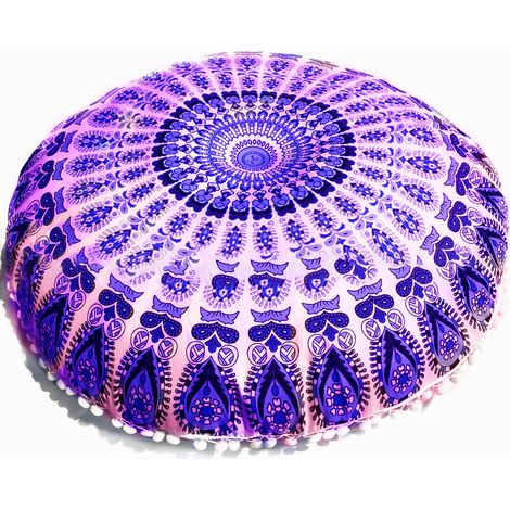 Housse de Coussin de Sol 80cm Coussin d'Appui Rond en Coton Couverture Confortable Décorative Violet Foncé 1 Pièce