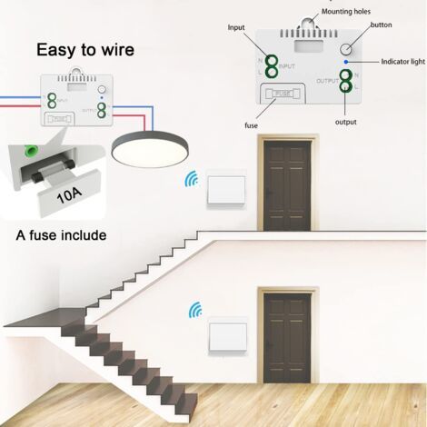 1-zu-2 Funk-Schalter-Set – Batterielos – Eigenversorgt – 50–200 m Reichweite – 10 A Funksender – Lichtsteuerungs-Empfänger – Funkfernbedienung