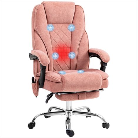 Fauteuil de bureau en velours rose, massant et chauffant, avec repose-pieds rétractable (1/5)