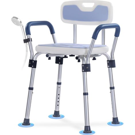 Chaise de bain pour personnes âgées, avec dossier amovible, capacité de charge de 160 kg, hauteur réglable sur 6 niveaux (68 à 81 cm), avec pieds antidérapants (1/5)