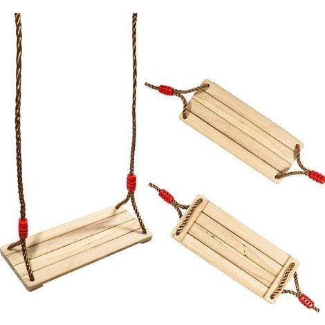 Holzschaukelset für Kinder und Erwachsene, Holzschaukelsitz mit verstellbaren Seilen zur Befestigung an Bäumen, für den Außen- und Innenbereich (1/2)