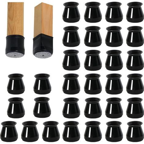 32-Piece Black Silicone Chair Leg Protectors, Small Chair Pads, Silicone Floor Protectors for Chair Legs with Felt Pads, for Hardwood and Tile Floors (1/5)