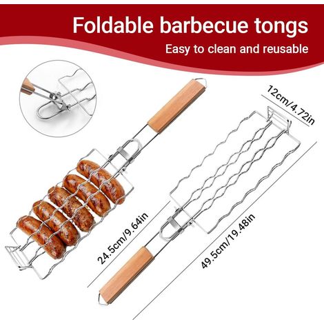 Zweiteiliger, faltbarer Wurstgrill, tragbare, faltbare Grillzange, Grillzubehör, Wurstgrill