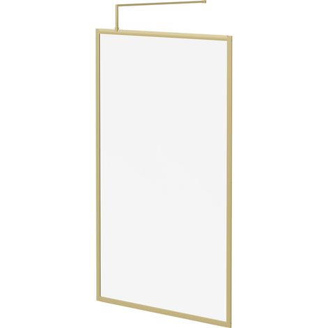 Colore 8mm Clear Glass Brushed Brass 1850mm x 1200mm Fully Framed Walk In Shower Screen including Wall Channel and Support Bar (1/5)