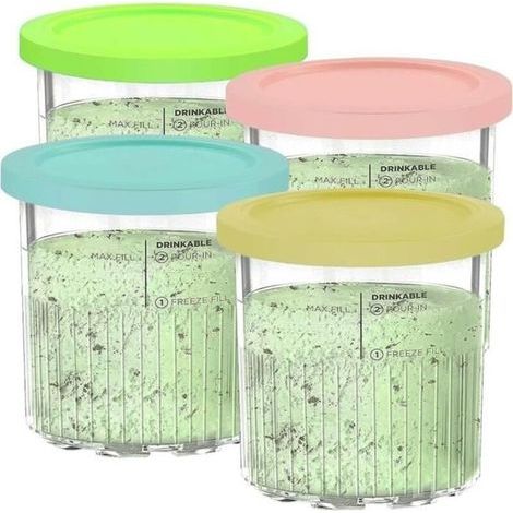 Eisbehälter für Ninja CREAMi Deluxe – 4er-Set wiederverwendbare Behälter mit Deckel – Spülmaschinenfest