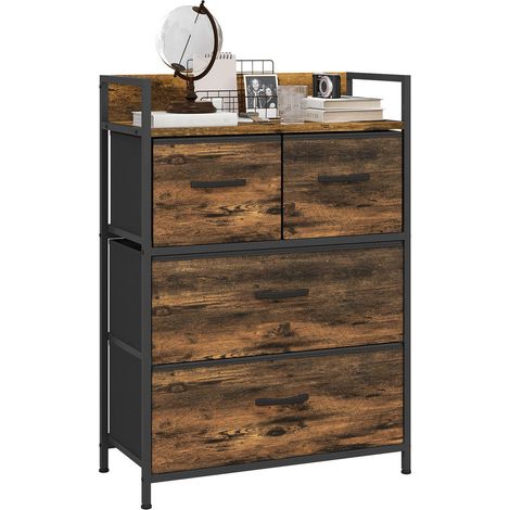 Commode de rangement 4 tiroirs en tissu meuble style industriel pour salon et chambre 60x29x85 cm (1/5)