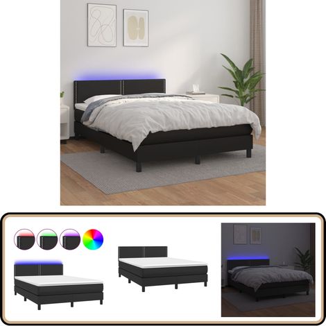 Boxspringbett mit Matratze & LED Schwarz 140x200 cm Kunstleder - Boxspringbett - Doppelbett - Schlafzimmermöbel - Lederbetten - Luxusbett