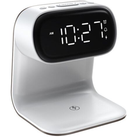 Réveil électronique multifonctionnel, affichage LED, charge sans fil blanche 15W + lampe de bureau horloge avec câble de données (1/4)