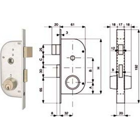 2PZ SERRATURA INFILARE CANCELLI 2 MANDATE SCROCCO SEPARATO + QUADRO CILINDRO