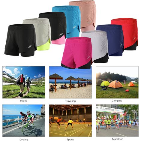 Short de course 2 en 1 pour femmes, séchage rapide, respirant, entraînement actif, exercice, Cycle de Jogging avec doublure plus longue (1/5)