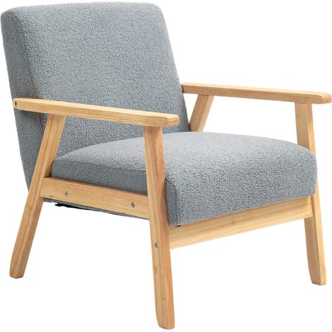 Modern Armchair, Cashmere Upholstered Sofa with Solid Wood Legs Wide Seat, Accent Chair for Living Room Bedroom Office, Grey (1/5)